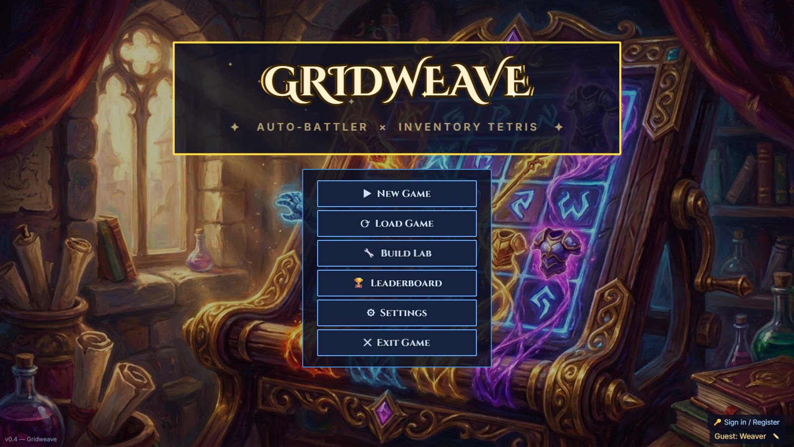Gridweave — free browser auto-battler and inventory Tetris game